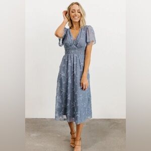 Baltic Born June Smocked Midi Dress Blue Floral Women’s Size Large